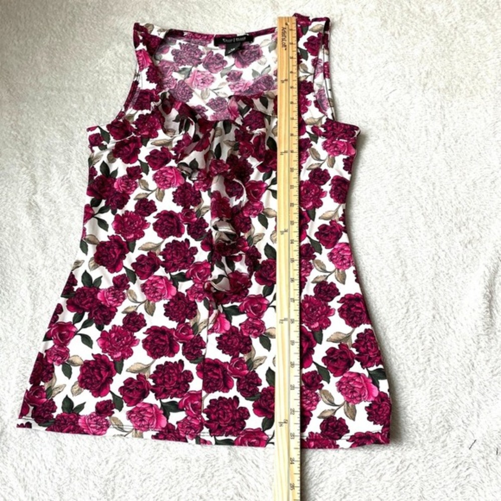 WHBM Y2K‎ Floral Rose Sleeveless Blouse XS Pink Ruffle Cottagecore Coquette Top - Picture 7 of 7